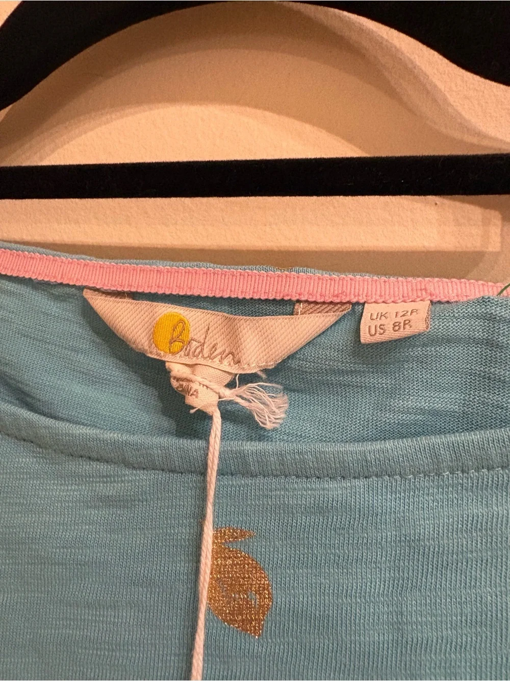 Boden NWT Darcy Aqua Blue Lemon Print Jersey Tee Shirt Dress Size 8 - Picture 7 of 8